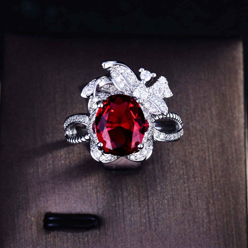 Cincin Permata Merah Gaya Unik Perak 925 Wanita