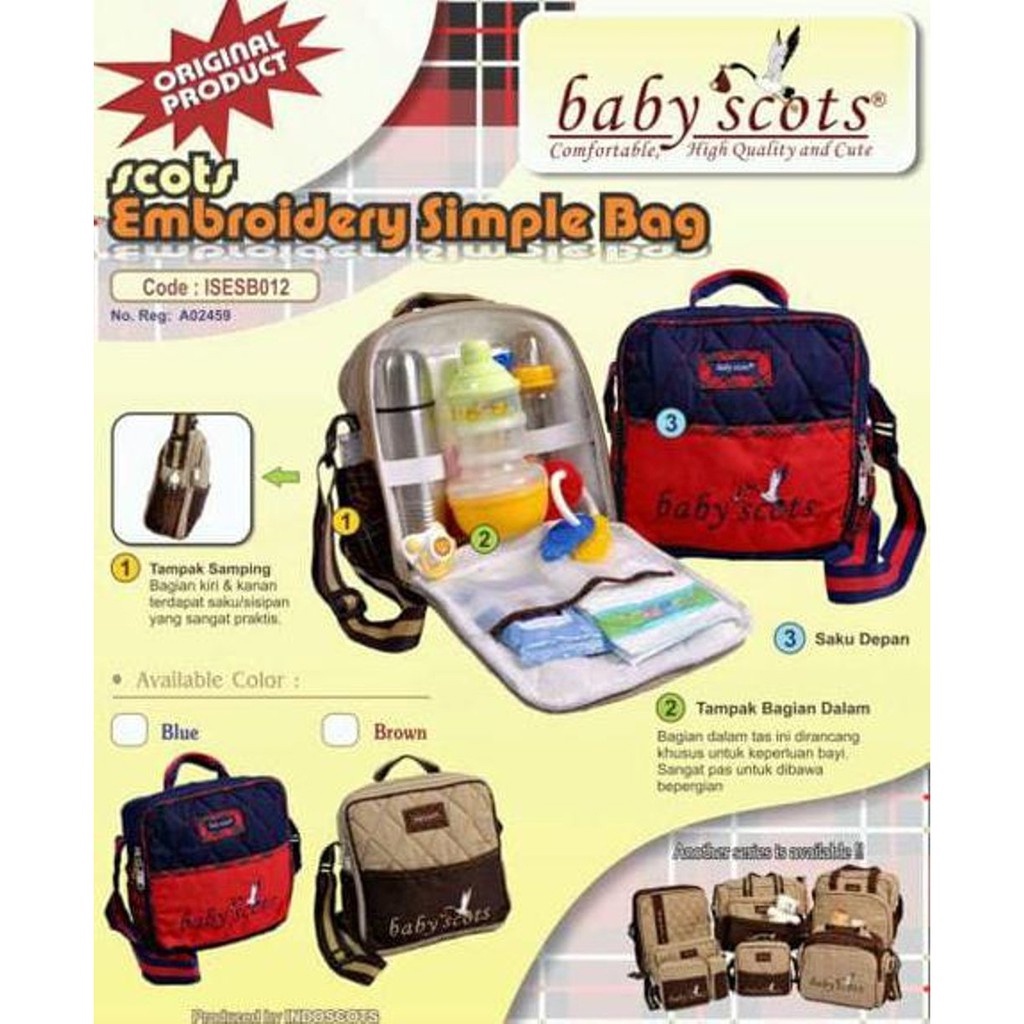 Tas Baby Scots Embroidery Simple Bag ISESB012 Tas Bayi Kecil Perlengkapan Bayi