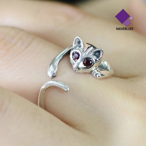 Cincin Model Terbuka Adjustable Desain Hewan Kucing Aksen Berlian Imitasi Untuk Wanita