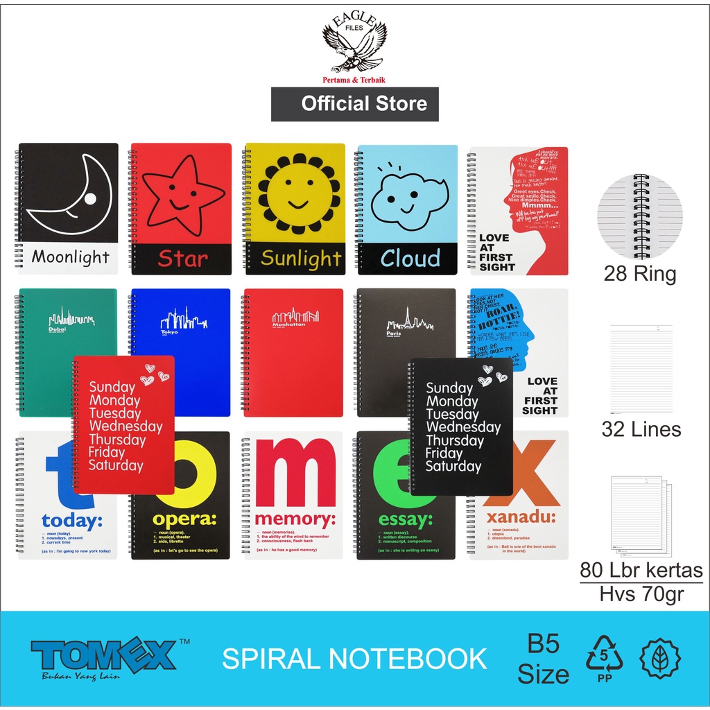 

TOMEX Notebook Spiral / Buku Tulis Buku Catatan Diary Notebook Spiral B5 80 Lembar