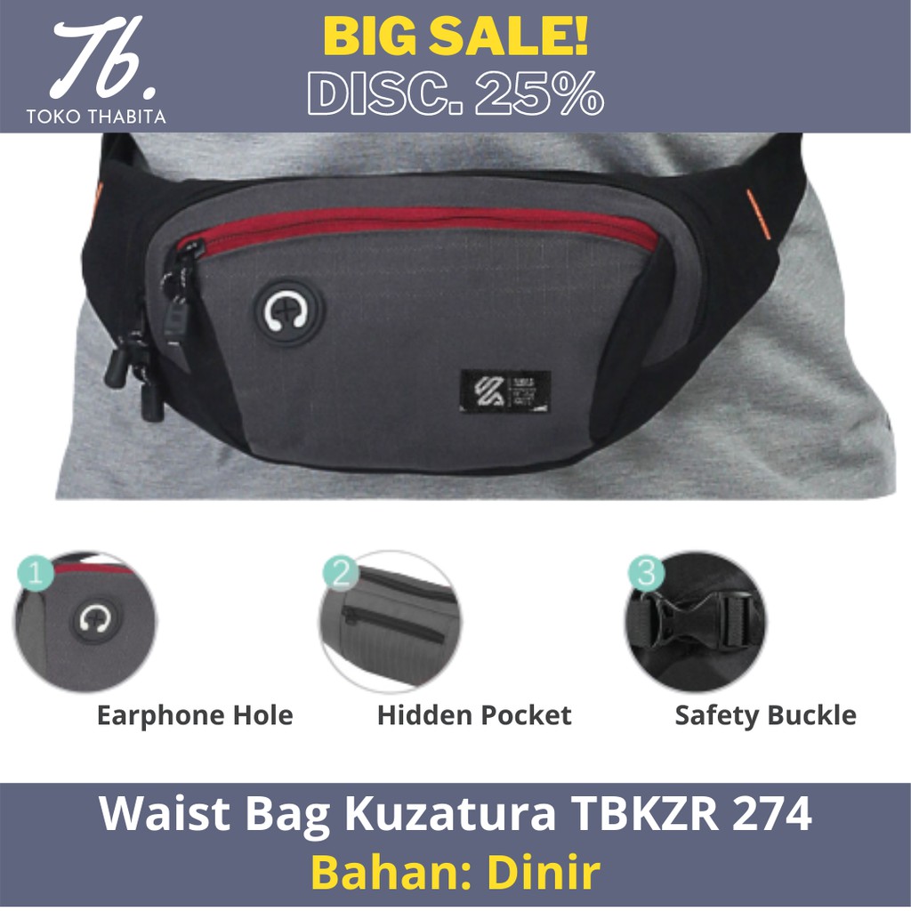 Waistbag Pria  Tas Pinggang  Warna Hitam Original Kuzatura