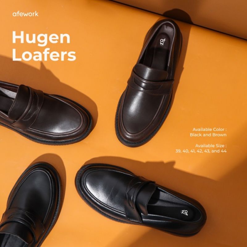 sepatu kantor kerja pria bahan kulit nyaman dan keren di pakai Hugen Loafers brand by Afework