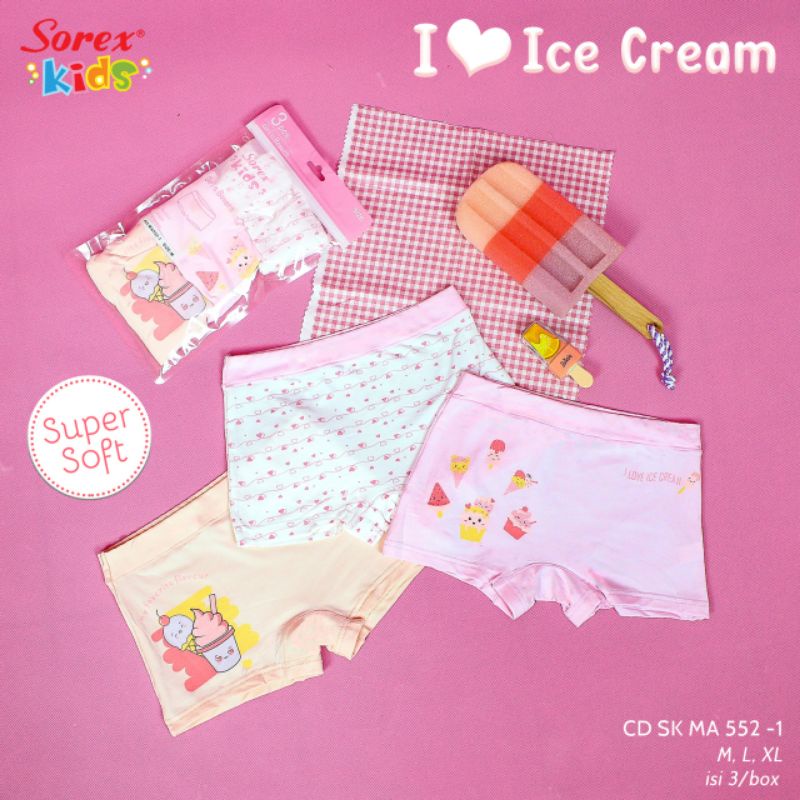 Sorex kids 3pc celana dalam anak cewek perempuann girl kotak segi empat m l panty boxer