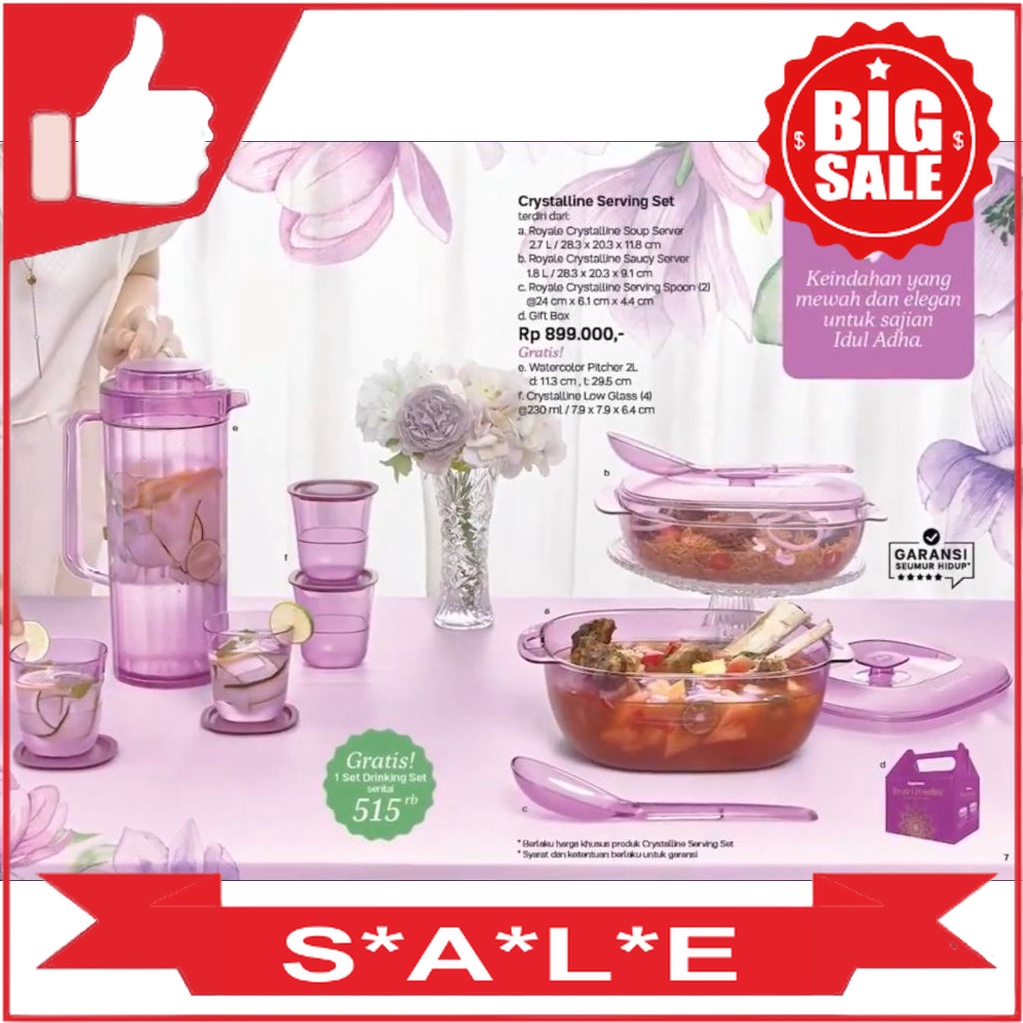 Jual Tupperware Paket Royale Crystalline Serving Set Watercolor Pitcher Low Glass Wadah Saji