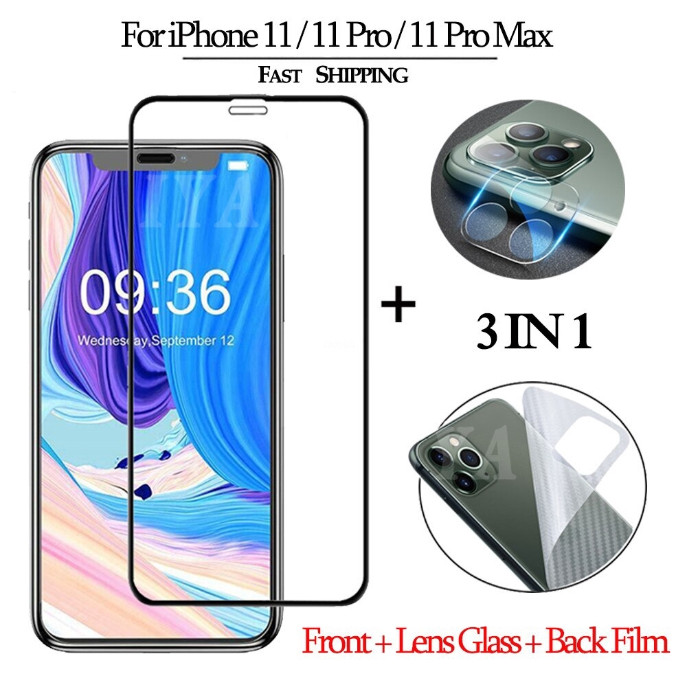 3-in-1 Screen Protector For iPhone 12 Min iPhone 11 Pro Max XR XS iPhone 6 6S 7 8 Plus SE 2020 9D Full Coverage Tempered Glass Film IYA