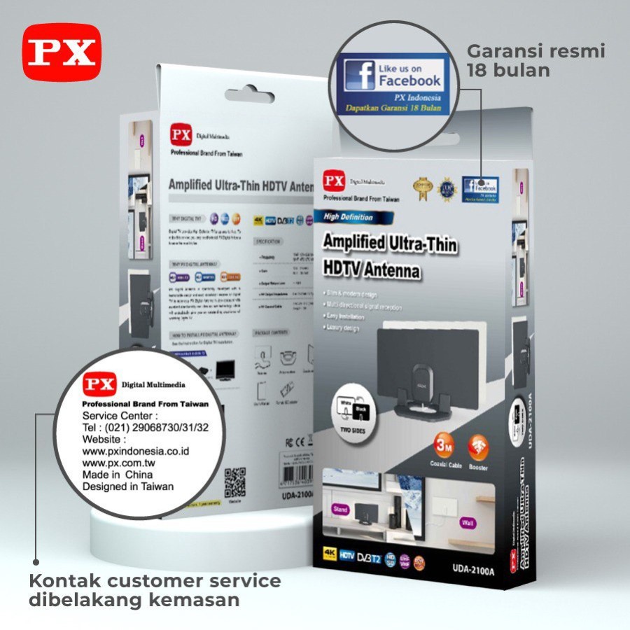 PX UDA-2100A Antena TV Digital Indoor DVB-T2 + Booster - Garansi Resmi PX