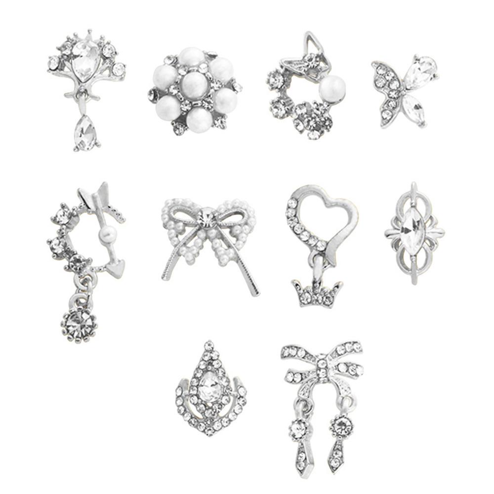 AUGUSTINA Augustina Dekorasi Nail Art Mewah Shiny Charms Sayap Rumbai Rantai Liontin Busur Simpul 3D Kuku Zirkon