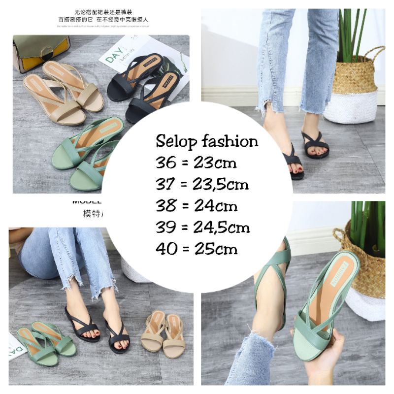 Sandal selop wanita fashion/sandal wanita terbaru import/sandal wanita hak pendek/heels wanita