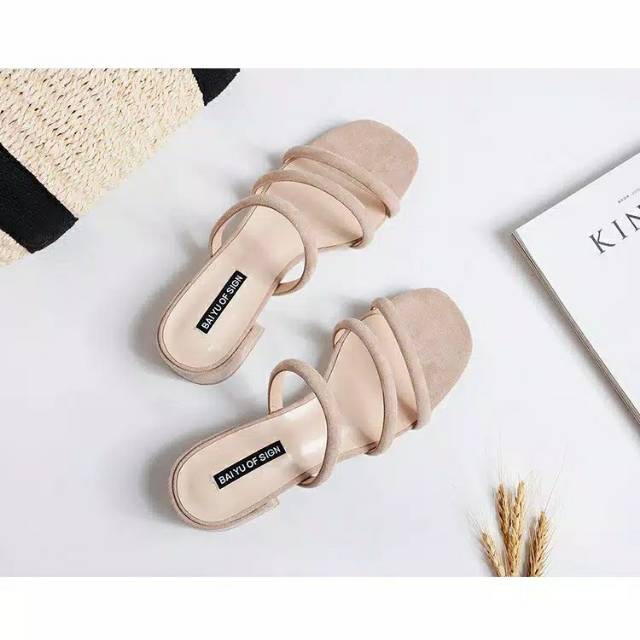 Sandal Wanita Hak Tahu 3cm suede Tali 3-6