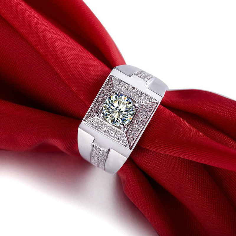 Cincin Berlian Platinum Pria Wanita Fashion Perhiasan Kristal Zirkon Kawin Perak Rings