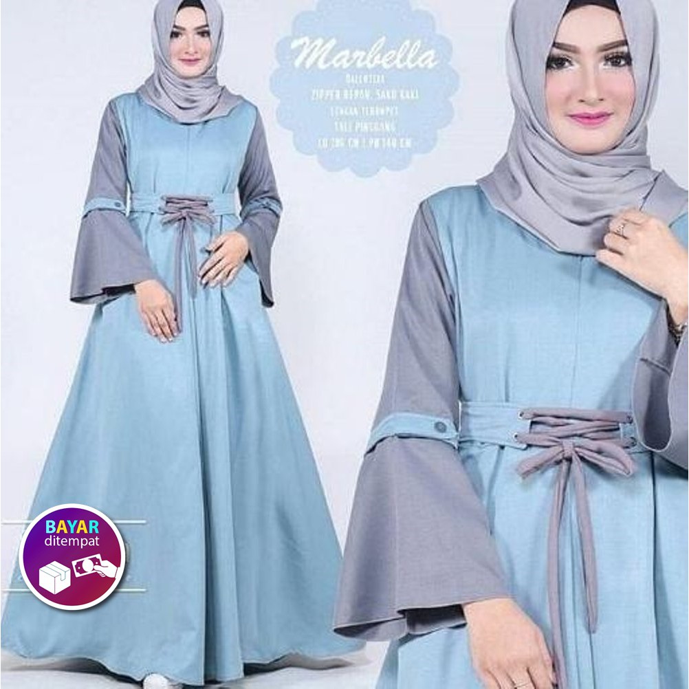 MARBELLA DRESS MAXI Promo gamis balotelli Fashion muslim Baju wanita modis /nonihijab/wickycollction--BIRU MUDA