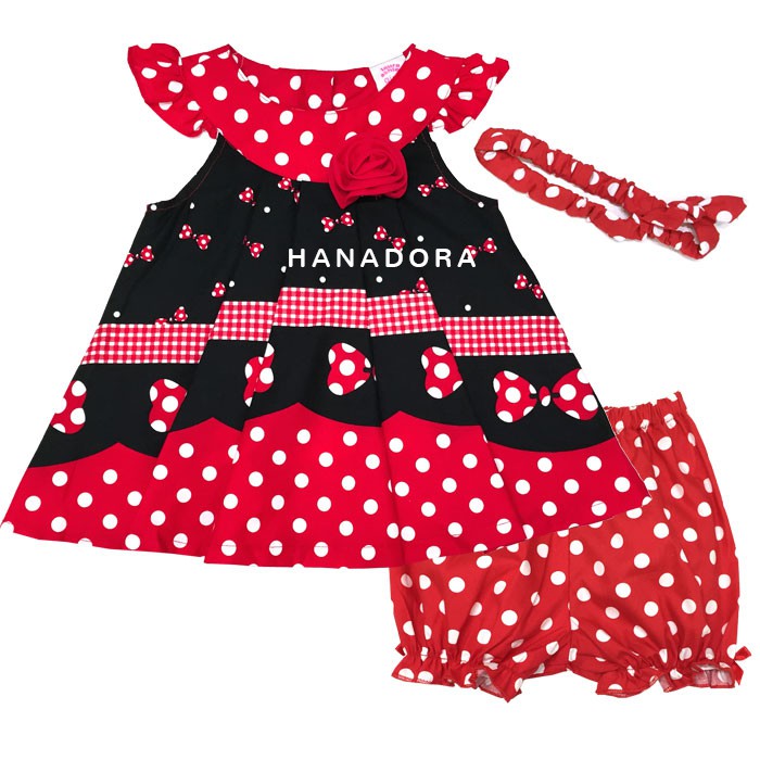 Ashley Set 3in1 Baju Celana Bando - Polkadot Bow