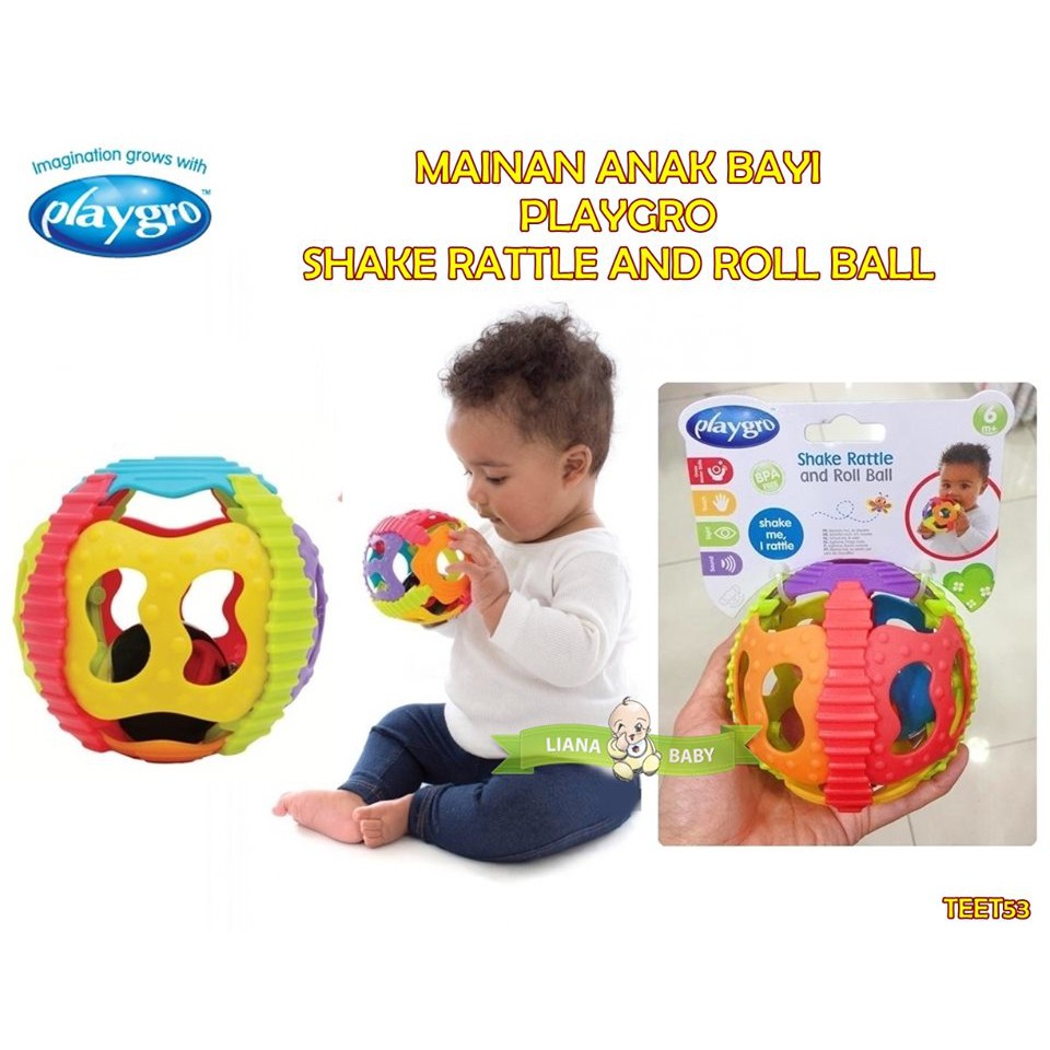 TEET53 MAINAN ANAK BAYI PLAYGRO SHAKE RATTLE AND ROLL BALL