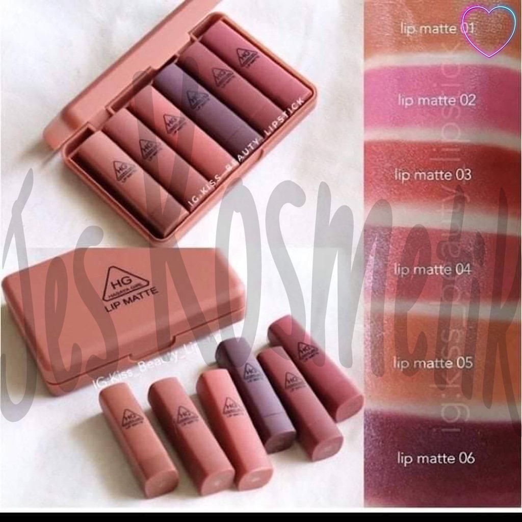 Hasaya Girl Lipstik Nude Series Lip Matte Pumpkin Color Set 6 Pcs Plus Kaca