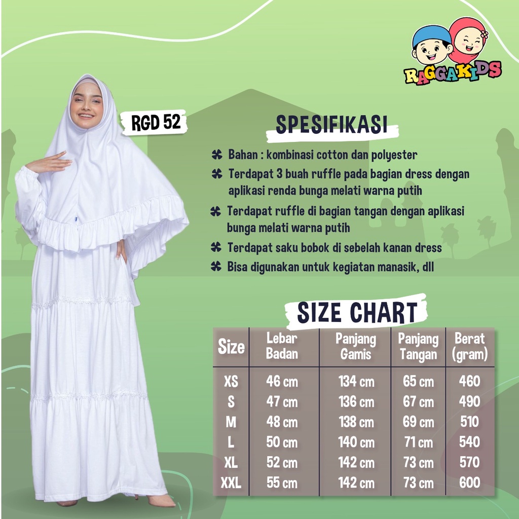 Gamis putih kaos anak Raggakids RG52 gamis manasik Haji koko anak