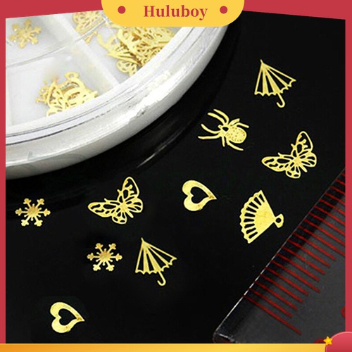 Huluboy Huluboy♡ Stiker Kuku 3D Motif Kupu-Kupu / Bunga Warna Emas