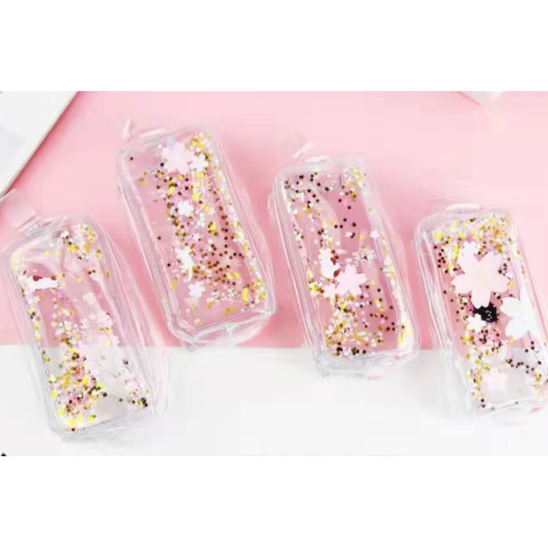 

KJ !! TEMPAT PENCIL CASE KOTAK PENCIL ATK ANAK SEKOLAH HOLOGRAM GLITER AIR MOTIF SAKURA MK2702