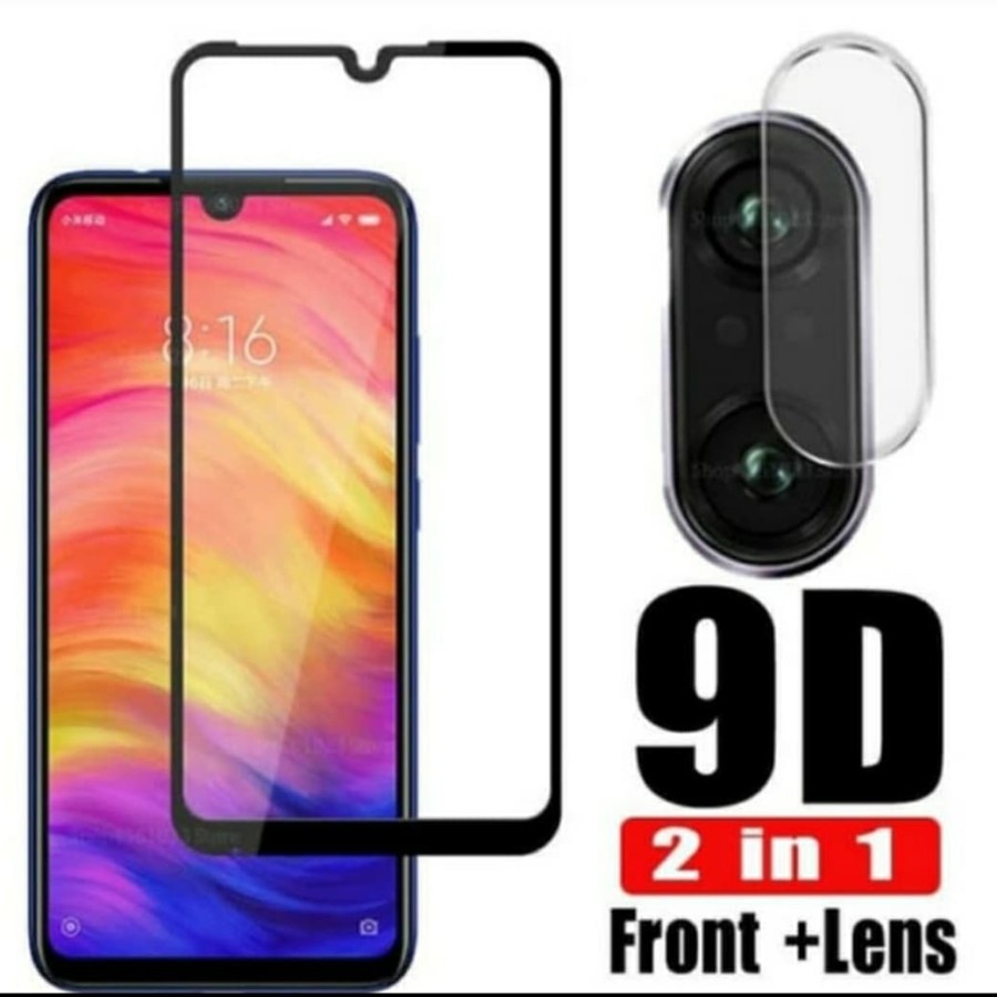 TEMPERED GLASS 9D REDMI 7 REDMI NOTE 7 7 PRO + Tg Lensa Camera 2in1