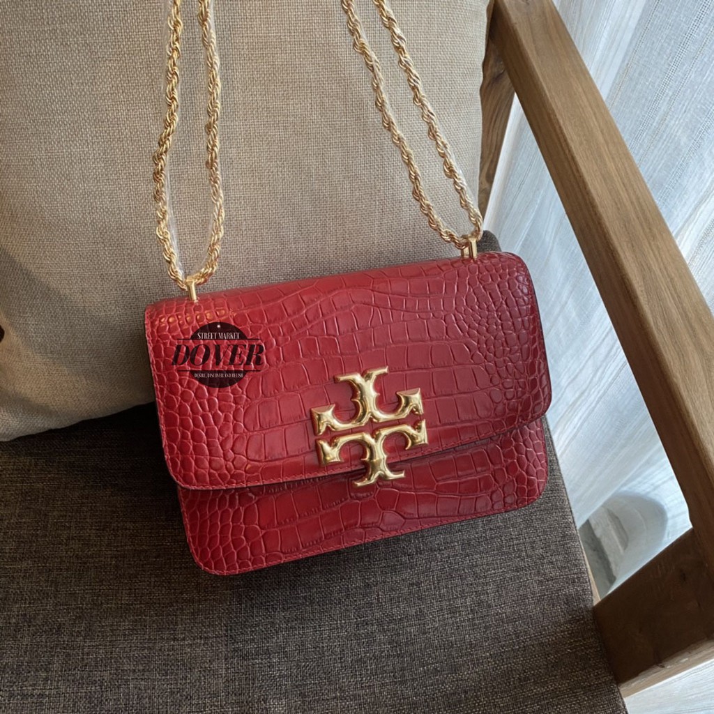 Tory Burch Eleanor Quilted Croco Red - ORIGINAL 100%