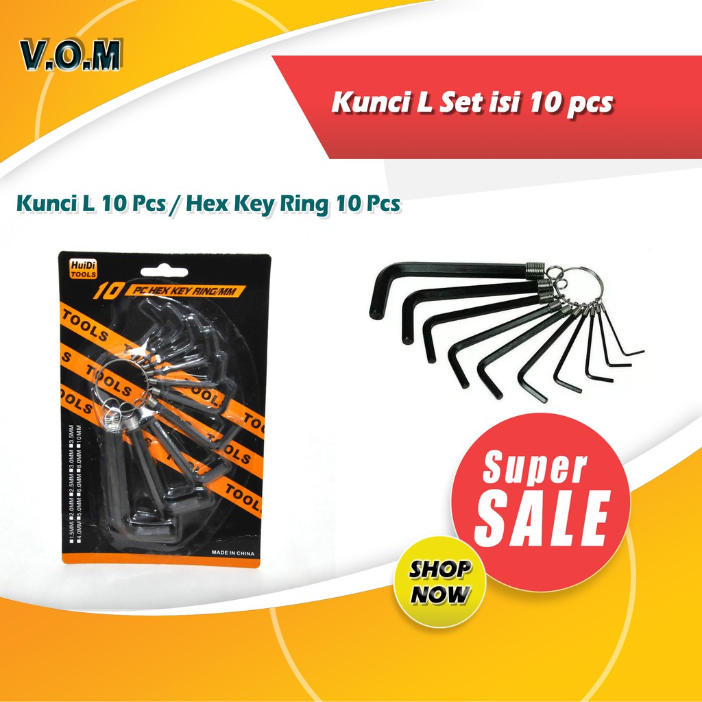 VOM 0458 Kunci L Set isi 10pcs Hex Key Ring Set 10pcs - 0458