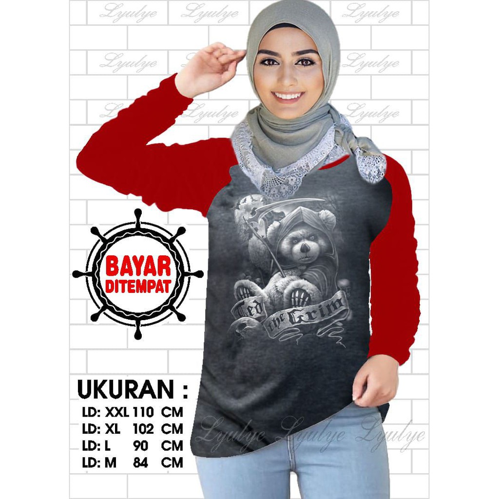 Kaos Raglan (TEDDY)/Kaos Wanita Lengan Panjang/ Kaos Wanita/ Kaos Cewek/ Kaos Oblong/Misty