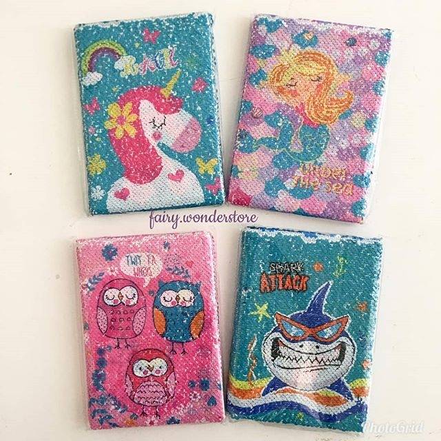 

BERUBAH GAMBAR Notebook Note Book Buku tulis Diary Mermaid Owl Unicorn Sequin INITIAL