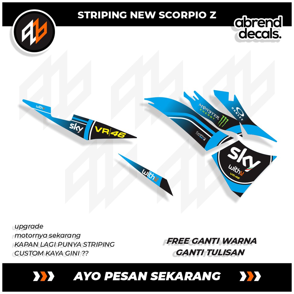 STRIPING NEW SCORPIO Z SKY  / stiker motor scorpio z motif sky vr46