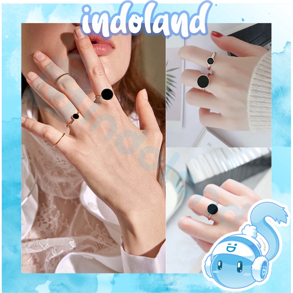 INDOLAND Cincin Titanium Lapis Warna Emas 18K Bentuk Bulat Bahan Warna Hitam Bulgar A061