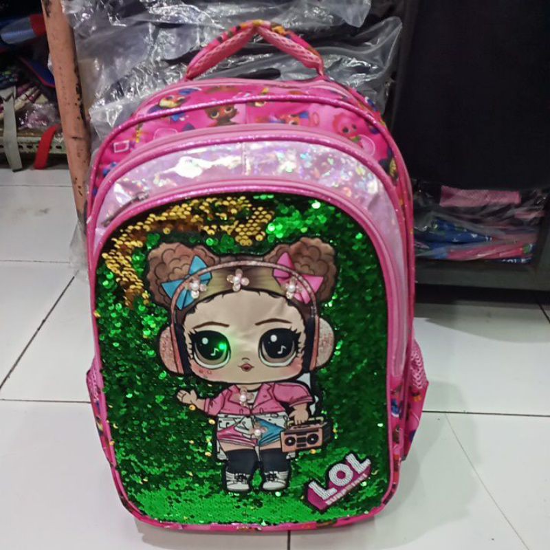 tas Ransel anak sekolah SEQUIN LOL BACKPACK Lampu nyala & usap improt