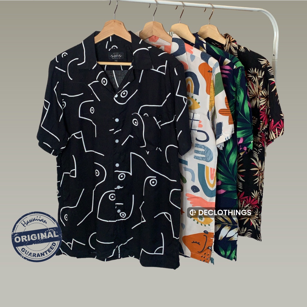 Kemeja Pria Lengan Pendek Hawaii Full Print Motif Abstrak Slimfit Atasan Cowok Kasual Pria Dewasa