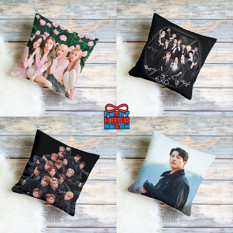 Bantal Sofa Artis Actor Korea 🇰🇷 - BTS / BTS Butter / EXO / NCT / Song Joong Ki / Cha Eun Woo / Blackpink / IU / Hyun Bin / Park Seo Joon / Park Bo Gum 40x40 cm - Pusat Kado Murah