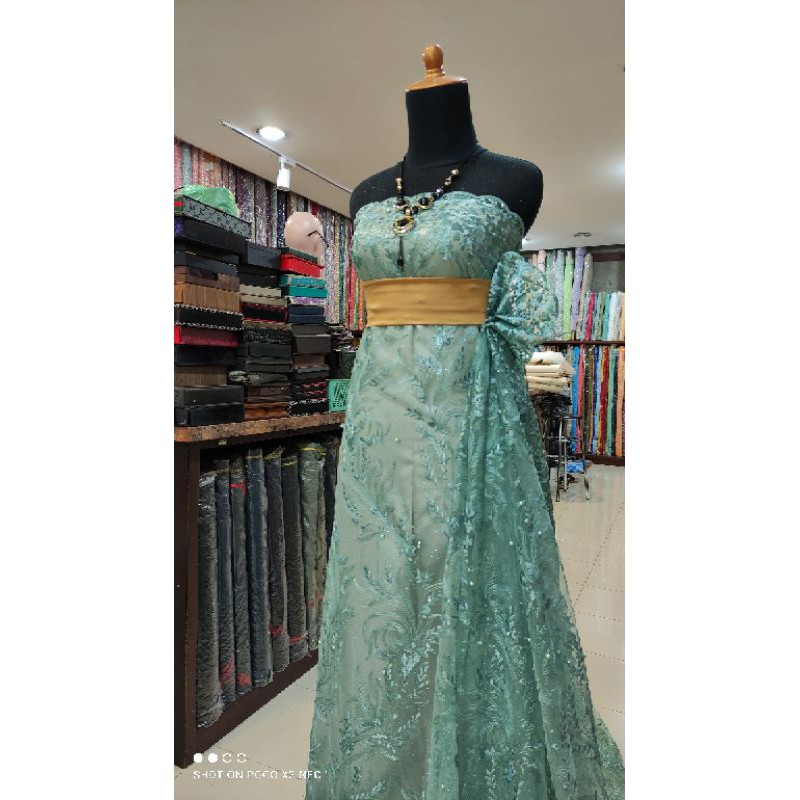 Kain Tile Brokat Kebaya Dress Hijau Mint Teal