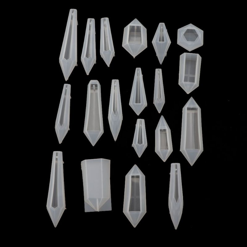 SIY  19Pcs Resin Pendulum Molds Silicone Quartz Crystal Molds with 30Pcs Metal Bead Caps Epoxy UV Resin Molds Jewelry Tools