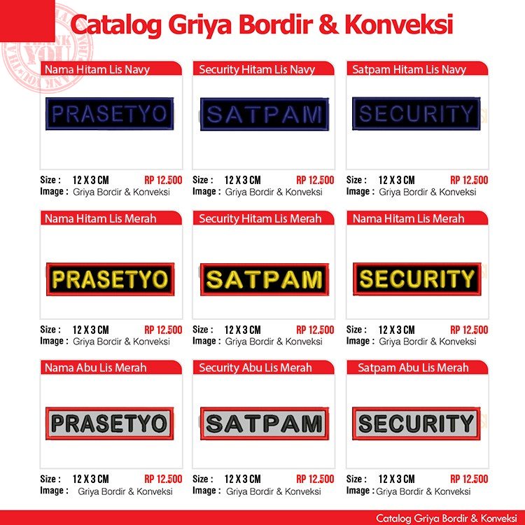 BET BORDIR PAPAN NAMA - SATPAM 1 SUSUN TIMBUL Terbaru Bordir Nama