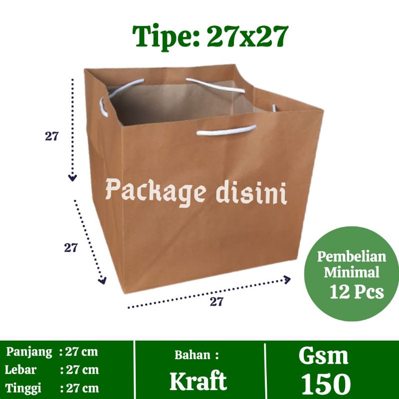 

Tas kertas 27x27, tas kertas coklat polos, P27 L27 T27