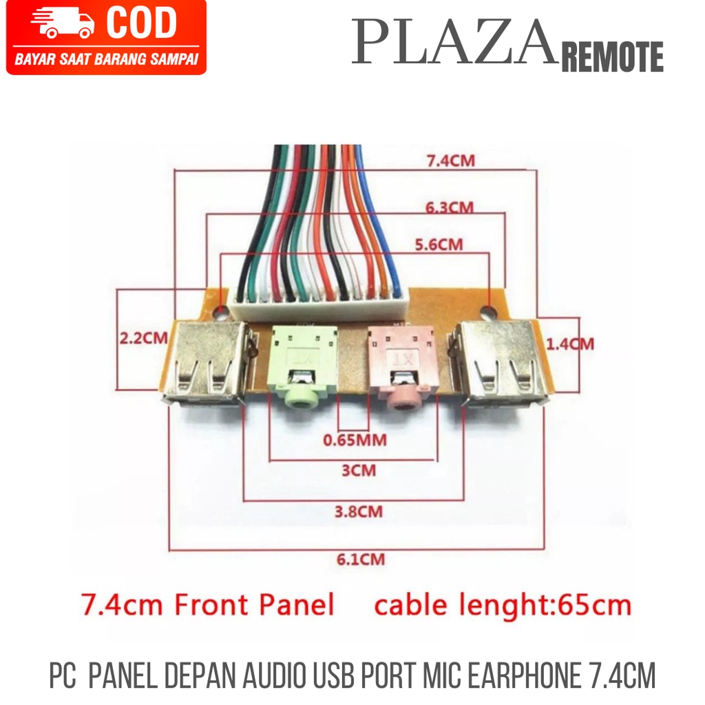 Front Panel PC USB 2.0 DEPAN + JACK AUDIO MIC PCB 7.8CM