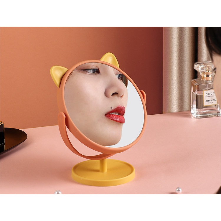 Cermin Make Up Motif Telinga Kucing / Standing Mirror Make Up / Kaca Make Up Bulat