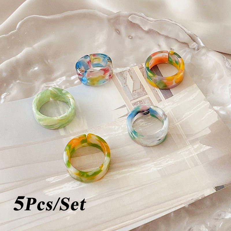 AY(CN) Set Cincin Berlian Resin Bentuk Buah Warna-Warni Gaya Korea Untuk Wanita