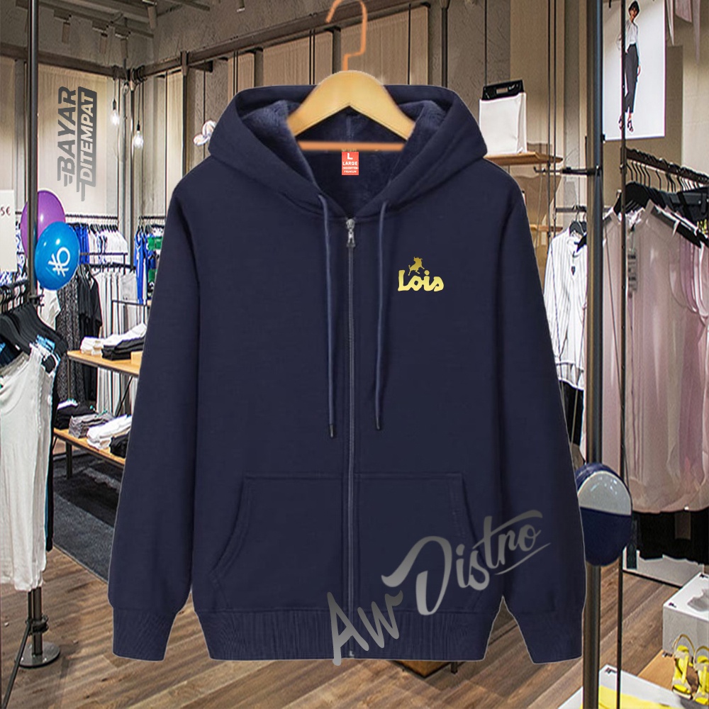 COD Jaket Distro Lois Logo Gold Premium Quality Sweater Tulisan Jaket Kata-Kata Hoodie Sablon