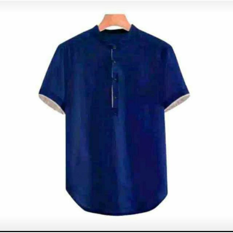 Kurta Hanafi Casual Lengan Pendek Pakistan Baju Koko Lengan Pendek Trendy-Navy