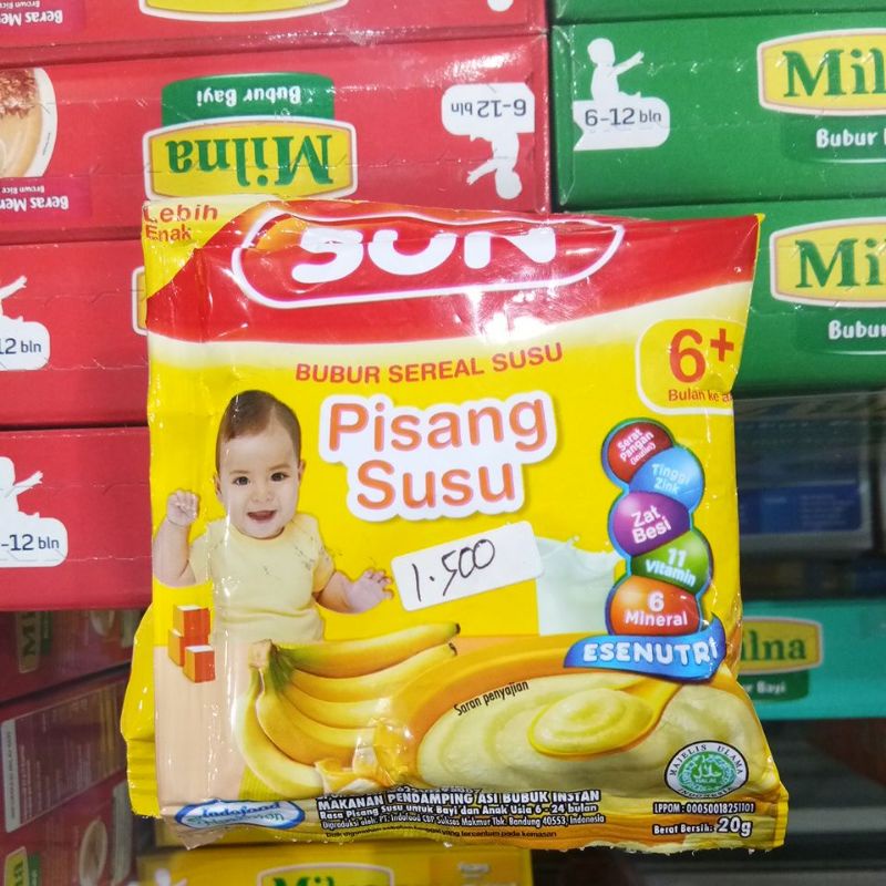 SUN BUBUR SEREAL SUSU 6+ SACHET BERAS MERAH, PISANG SUSU, AYAM KAMPUNG &amp; BAYAM 20GR