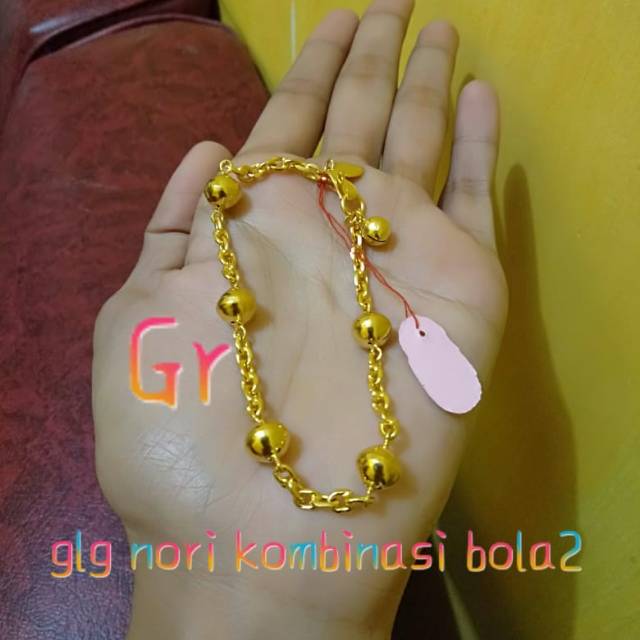 Gelang Nori kombinasi lapis emas 24 K