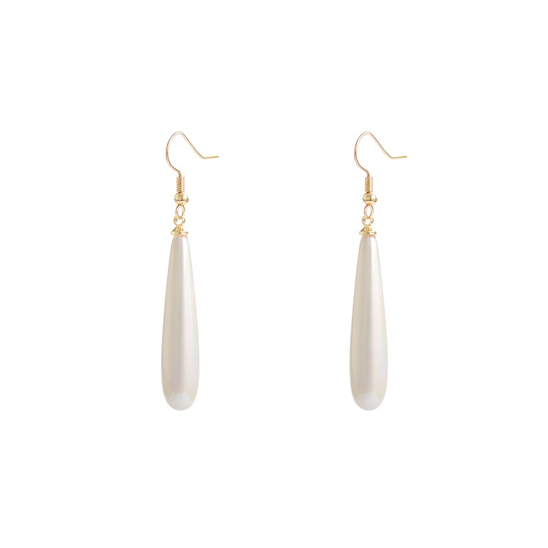 Premium Bahasa Perancis Mutiara air drop anting-anting panjang elegan anggun sederhana anting-anting