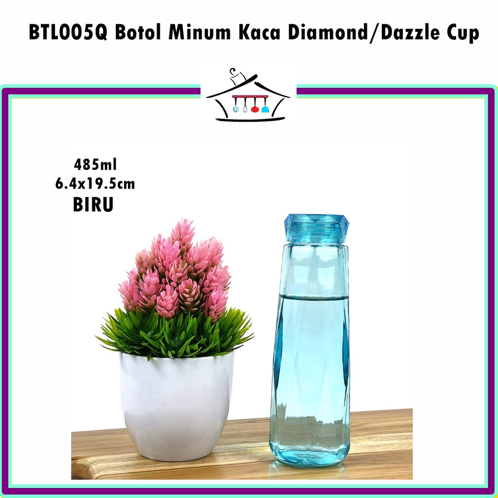 BTO005Q Botol Minum Kaca Diamond Anti Tumpah 485ml