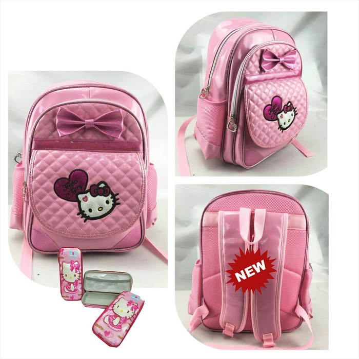 Tas Anak Ransel SD Hello Kitty Pita Cantik Import + Kotak Pensil