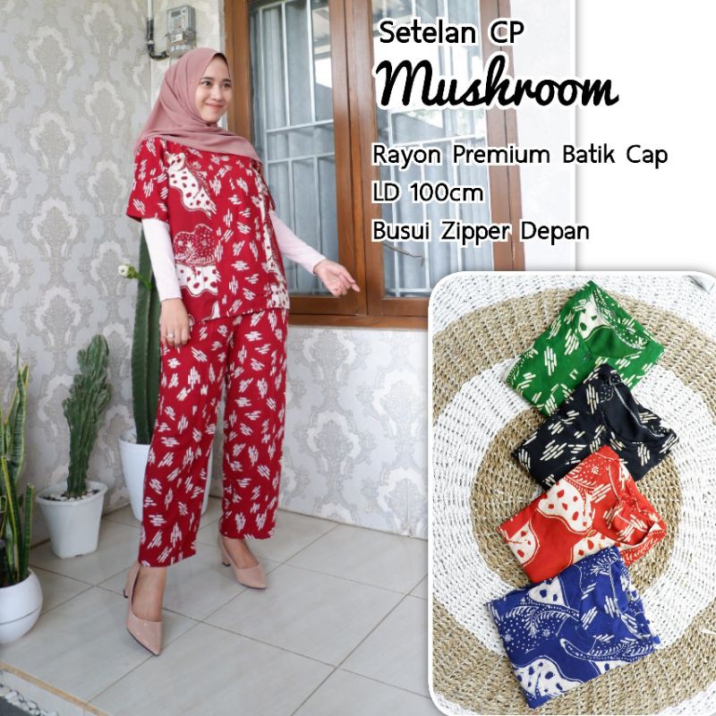 Setelan CP Batik Cap - Busui Resleting - Kain Santung Premium