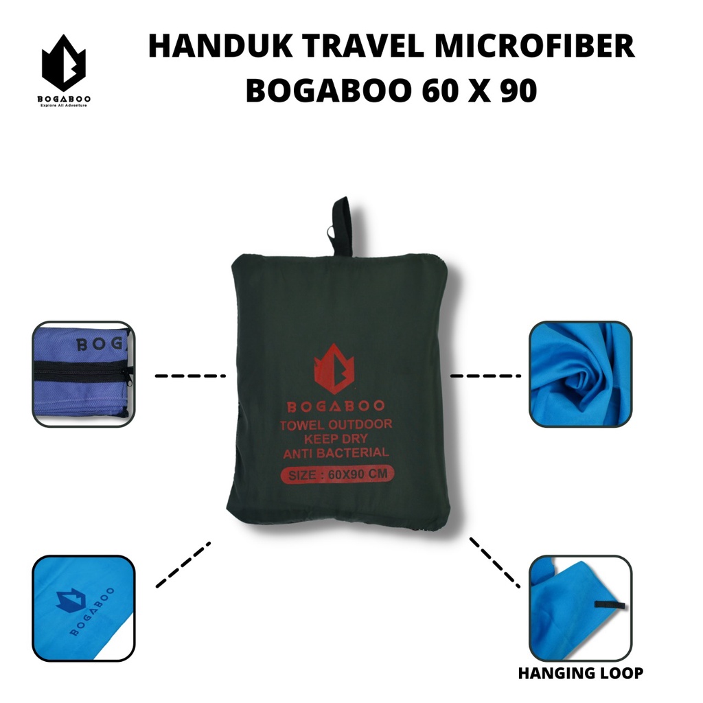 Towel Bogaboo Ukuran 60x90 - Handuk Traveling - Bath Towel - HANDUK MICROFIBRE - HANDUK FAST DRY