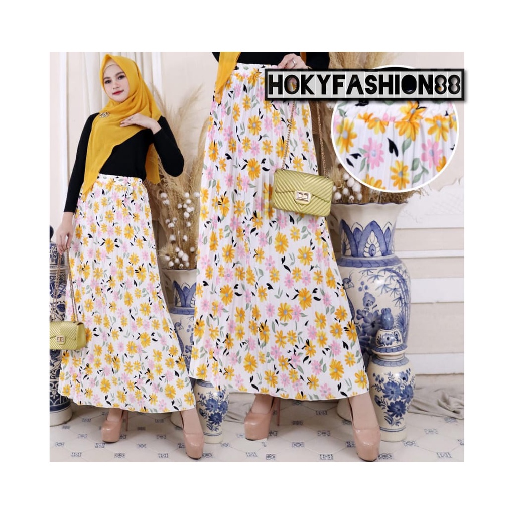 ROK PLISKET MOTIF BUNGA SAKURA // ROK PLISKET MOTIF KRISAN