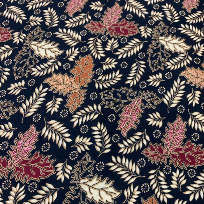 KAIN BATIK KATUN HALUS METERAN MOTIF DAUN KECIL - Hitam