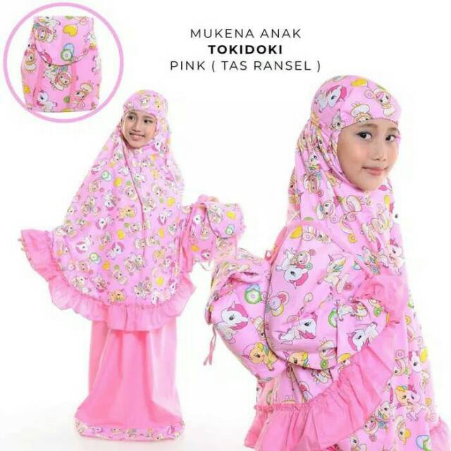 Mukena Anak Tokidoki Pink Tas Ransel Size Xs - Xxl